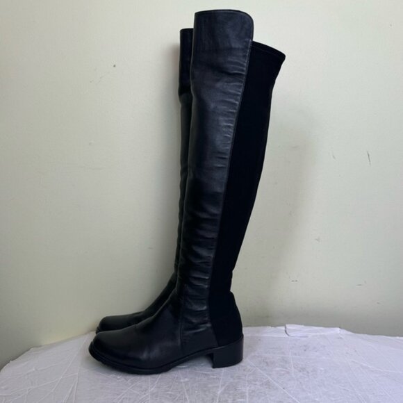 STUART WEITZMAN 5050 Leather OverThe Knee Boots Stretch Tall Block Heel Minimal - Picture 4 of 16